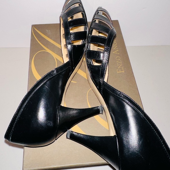 Enzo Angiolini Black Leather Peep Toe Heels - Picture 3 of 8